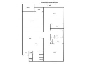 Two Bedroom, One Bath Floor Plan