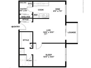 One Bedroom, One Bath Floor Plan
