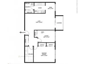 Two Bedroom, One Bath Floor Plan