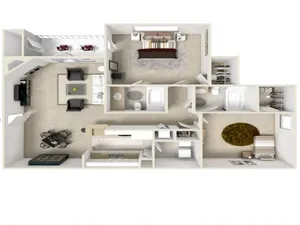 Two Bedroom & Two Bathroom Traditional Style
