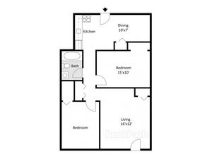 Village Club 2 Bedroom 1 Bathroom 2D Floor Plan