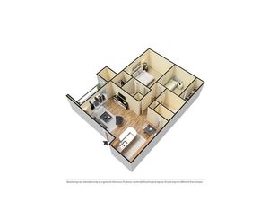 3D Furnished 2-Bedroom Floor Plan Image