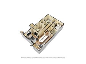 3D Furnished 3-Bedroom Floor Plan Image