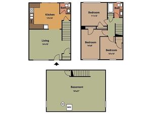 Oakwood 3 Bedroom townhome floor plan 2D