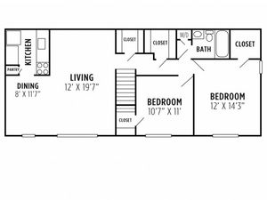 2 Bdrm Floor Plan | Wyomissing Apartments | Woodland Plaza