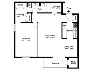 One bedroom floor plan