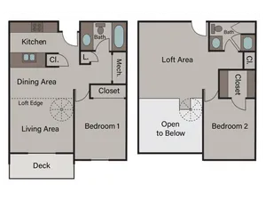 2 Bed/2 Bath Loft