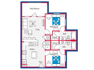 2 BEDROOM, 2 BATH - B1 Floorplan