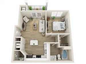 The Clara Studio One Bedroom Floor Plan