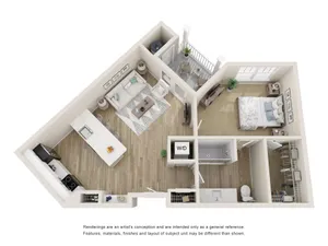 The Magnolia One Bedroom 3D Floor Plan