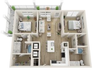 The Navarre Alternate Two Bedroom Two Bath Floor Plan