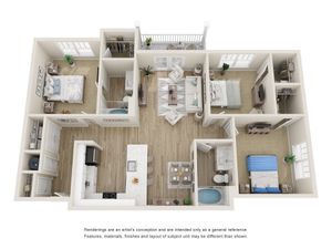 The Hawthorn Three Bedroom Two Bath 3D Floor Plan