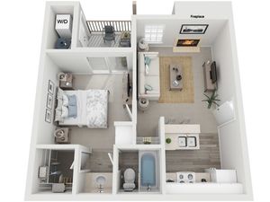 One Bedroom One Bathroom | 500 sqft | Stackable Washer/Dryer Connections | Fireplace in selected units