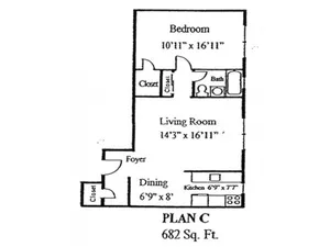 Plan C: 1 bed, 1 bath