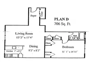 Plan D: 1 bed, 1 bath