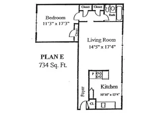 Plan E: 1 bed, 1 bath