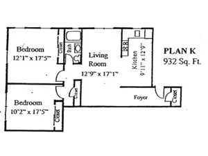 Plan K: 2 bed, 1 bath