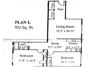 Plan L: 2 bed, 1 bath