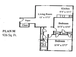 Plan M: 2 bed, 1 bath