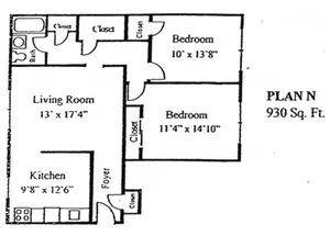 Plan N: 2 bed, 1 bath