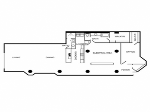 Floor plan featuring two bedrooms and two bathrooms.