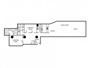 Floor plan for an apartment unit that has two bedrooms and 2 bathrooms.