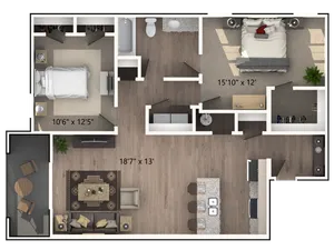 2 bedrooms, 1 bath
