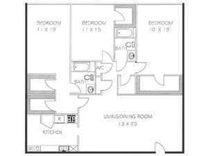3 Bed 2 Bath Floorplan | Chateaux Dijon Apartments
