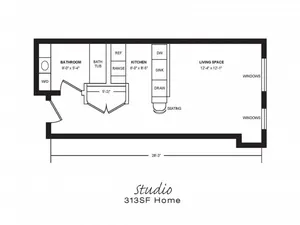Studio 313 sq ft
