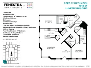 1648 SF 2 bedroom, 2 bathroom apartment with den