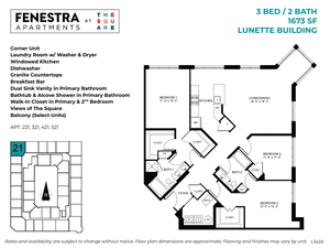 1673 SF 3 bedroom, 2 bathroom apartment