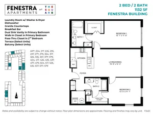 1132 SF 2 bedroom, 2 bathroom apartment