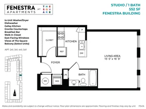 552 SF studio apartment