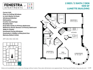 1510 SF 2 bedroom, 2 bathroom apartment with den