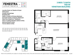 1132 SF 2 bedroom, 2 bathroom apartment