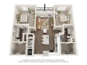 The Cypress | 2 Bed + 2 Bath Apartment | 1,140 SF