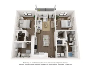 The Linden 1,047 SF Two Bedroom Apartment