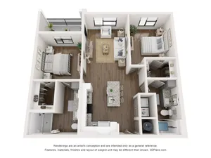 The Franklin 1,098 SF Two Bedroom Apartment
