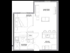 The Travis Floorplan, 1 bedroom, 1 bath