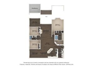 3 bedroom, 2 bathroom Van Gogh layout