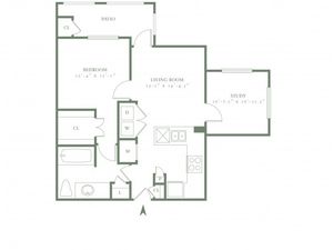 One Bedroom and Study/One Bath - 780sf