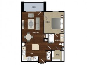One bedroom one bath, kitchen, kitchen pantry, dinning room, living room, one closet and patio.
