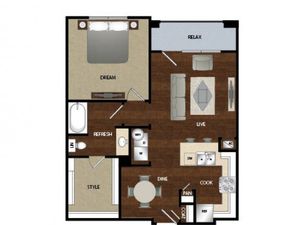 One bedroom one bath, kitchen, kitchen pantry, dinning room, living room, one closet and patio.