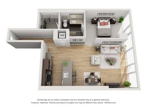 1 Bed 1 Bath Floor Plan 1n