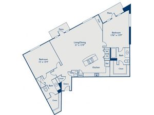 B4 two bed, two bath with large closets, open concept kitchen with island and two patios