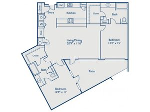 B3 two bed, two bath with large closets, eat in kitchen and large patio
