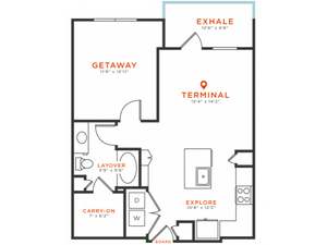 1 bedroom 1 bath with dining area, private patio, kitchen island, walk-in closet and 760 square feet