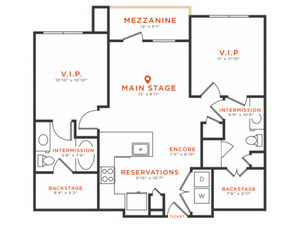 2 bedroom 2 bath apartment with walk-in closets, private patio and 973 square feet.