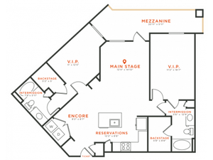 2 bedroom 2 bath apartment with dining area, kitchen island, walk-in closets, private patio and 1186 square feet