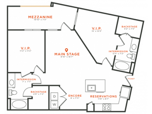2 bedroom 2 bath apartment with dining area, kitchen island, walk-in closets, private patio and 1060 square feet
